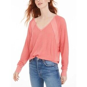 We The Free People Oversized Prairie Coral Santa Clara Thermal Size S Top b18